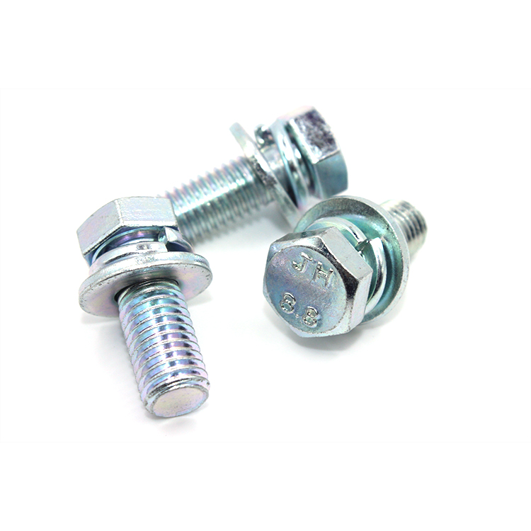 Combination Screw Hex Head Bolt with Single Coil Spring Lock Washer and Plain Washer Assemblies