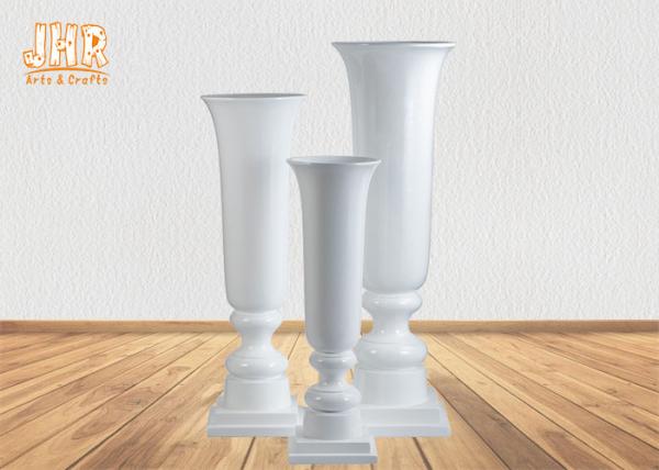 Classic Trumpet Glossy White Fiberglass Planters Floor Vases For Home Hotel