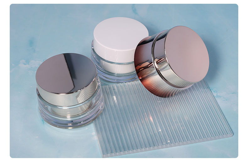 Luxury Skincare Body Cream Container Packaging 50ml ABS Cap Acrylic Plastic Jar with Shiny Gold UV Paint and Metal Lid