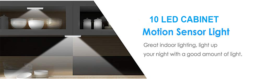 LED Motion Sensor Light 10 LED Under Cabinet Lighting - Stick On Lights Magnetic Wireless
