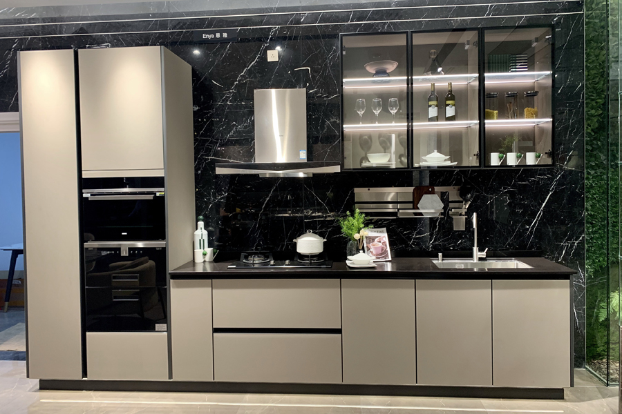Fiberglass Coffee Color Modular Steel Modern High Gloss Kitchen Cabinets