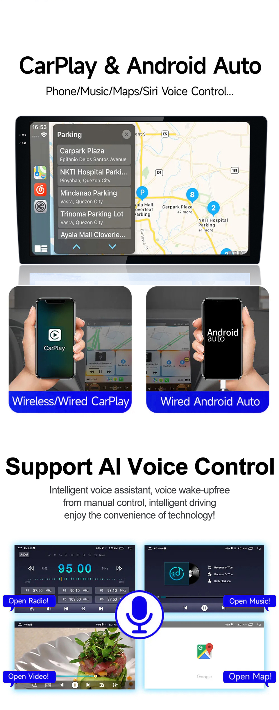 2DIN 9/10 Inch 2000*1200 8Core Carplay 4G DSP Navigation Stereo Screen Media Built-in HD Android Radio Player