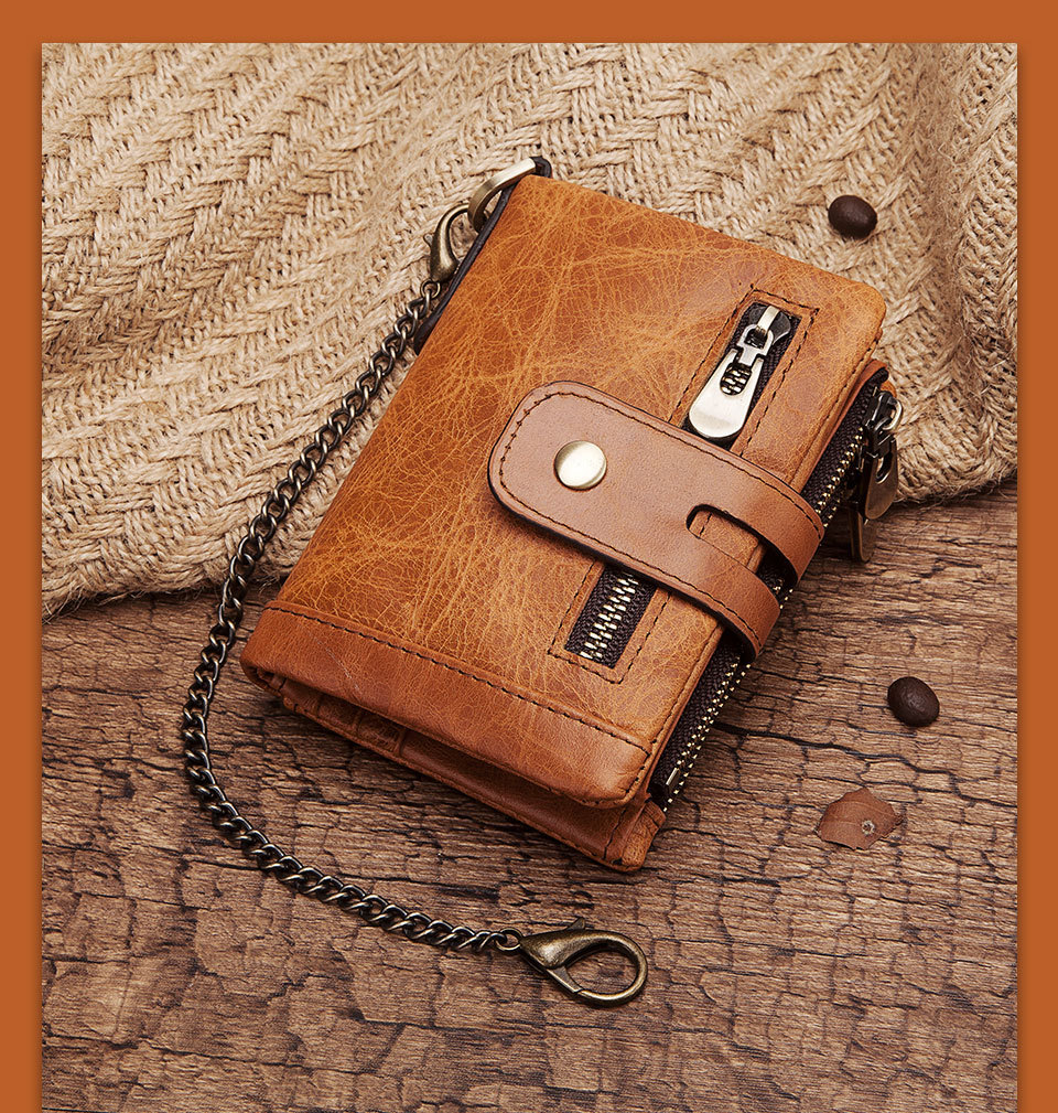 Business Design Style Genuine Cowhide Leather RFID Mini Wallet for Mobile Phone Cases