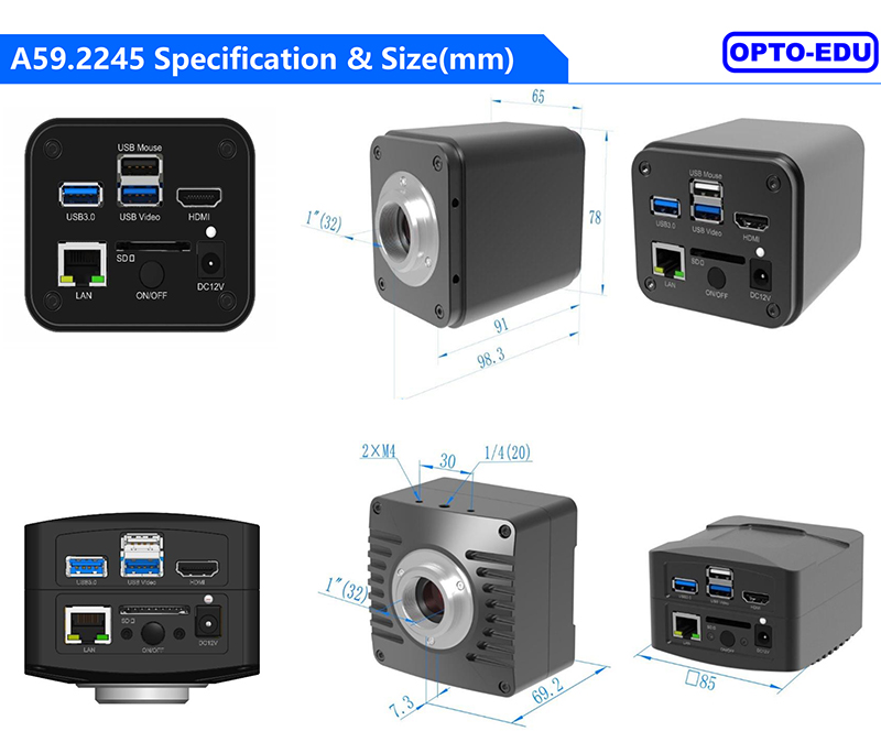 OPTO-EDU A59.2245 4K HDMI+WIFI+USB3.0+Net Digital Camera Mouse Measure