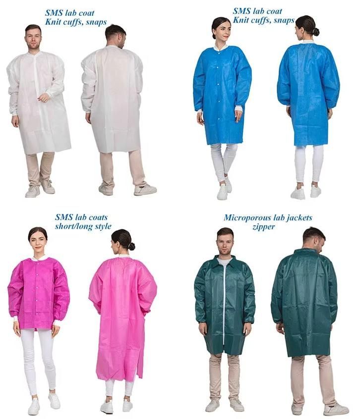 Elastic Cuff Zipper Magic Tape Velco Pockets M L XL XXL 20GSM 30GSM 40GSM White Disposable 100% Polypropylene Non-Woven PP Lab Coat