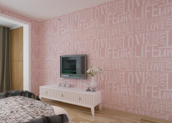 Eco- Friendly Non Woven Wallpaper With English Letters , Pink And White