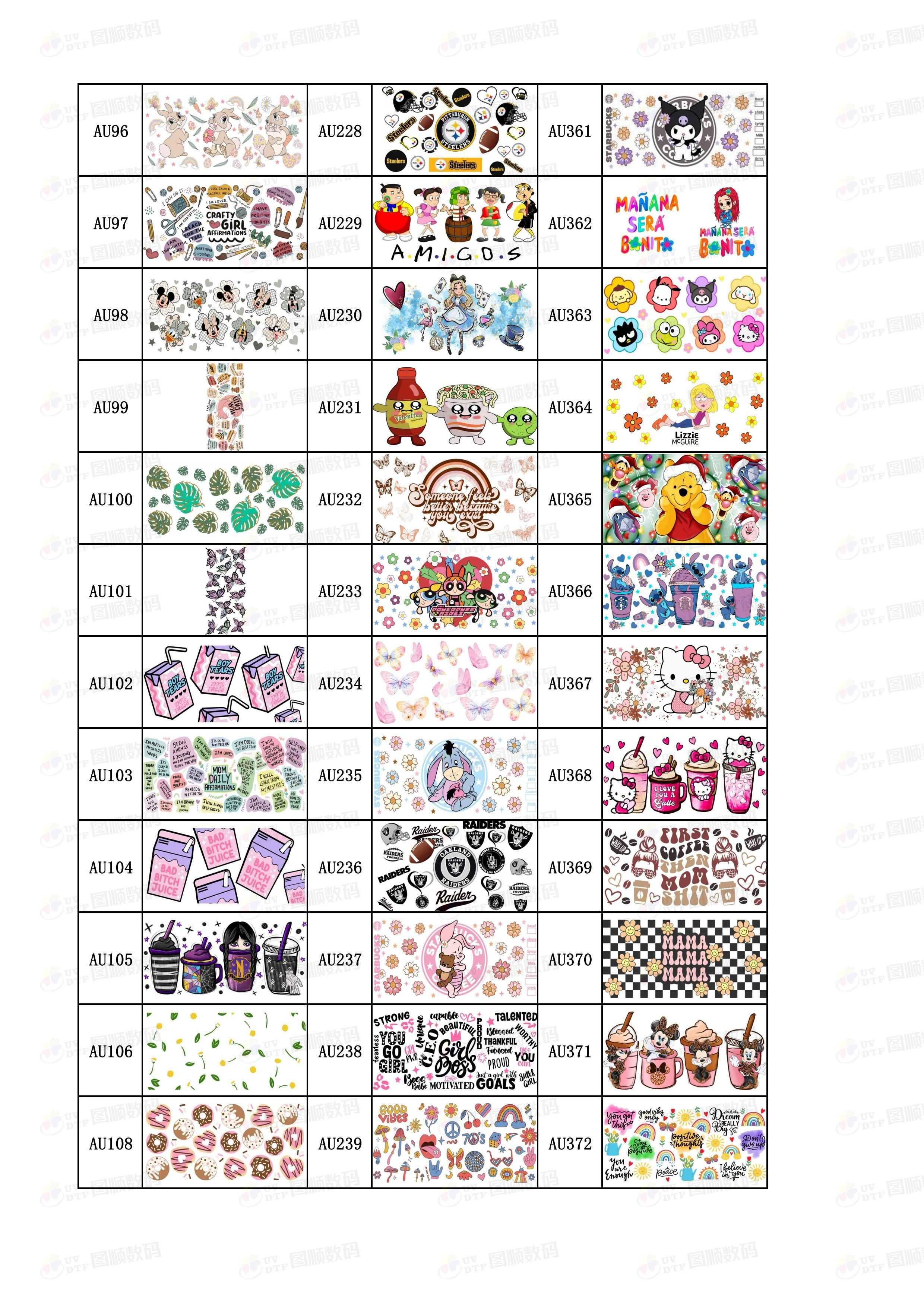 Custom Multi Size Vinyl UV DTF Cup Wrap Transfers 16oz 24oz 20oz 40oz