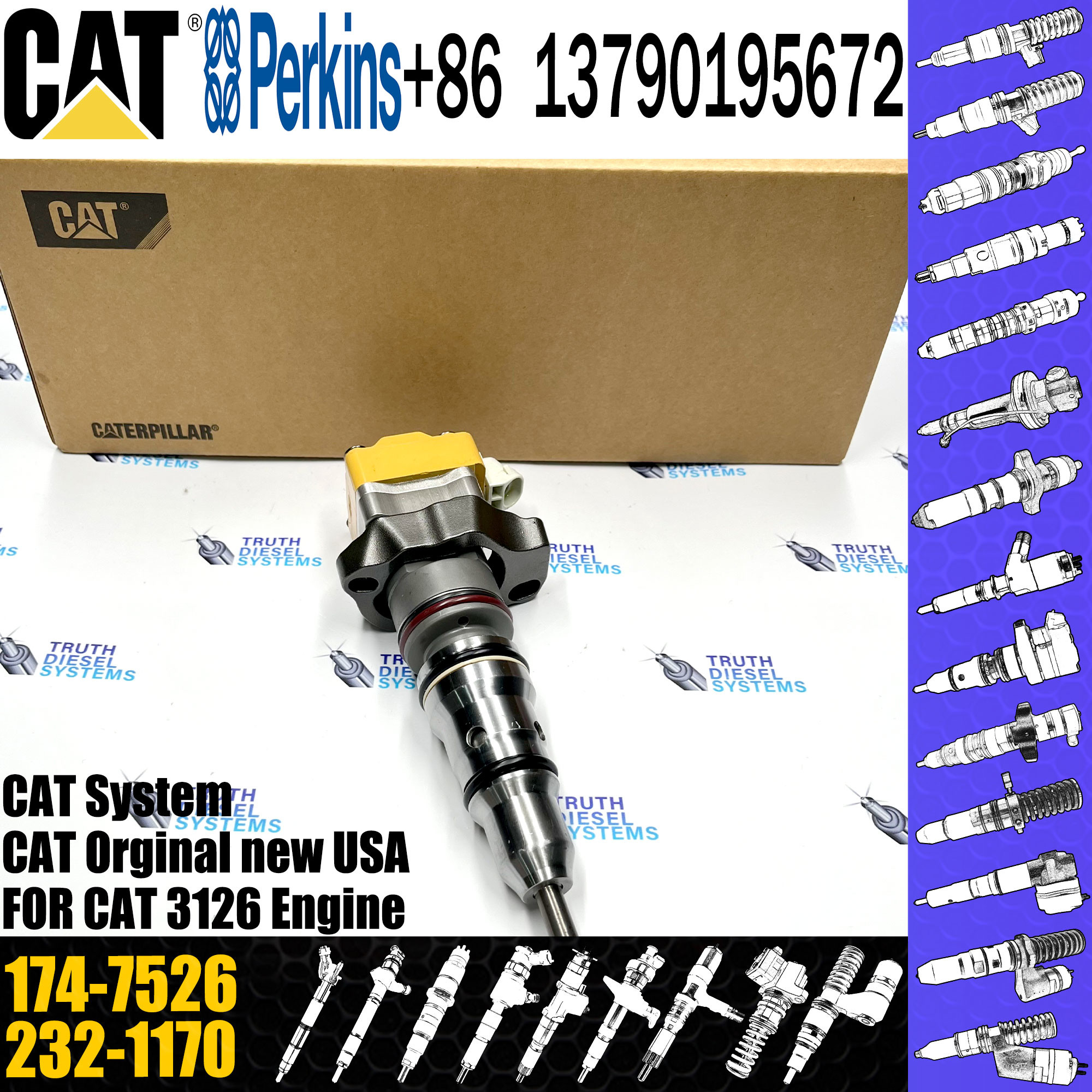 Diesel fuel injector 174-7527 232-1183 OR-9350 111-7916 198-4752 1OR-9239 174-7526 for C-A-T 3126 Diesel Engine