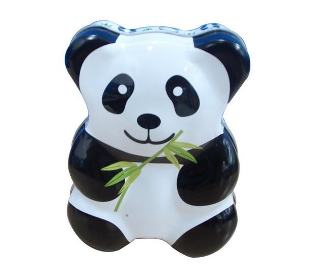 Baby Panda Tin Candy Containers , Irregular Tinplate Candy Metal Box