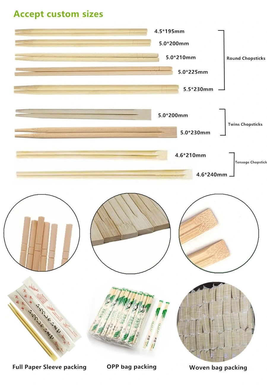 Round Disposable Individually Wrapped Chopsticks 23cm Bamboo Natural Color