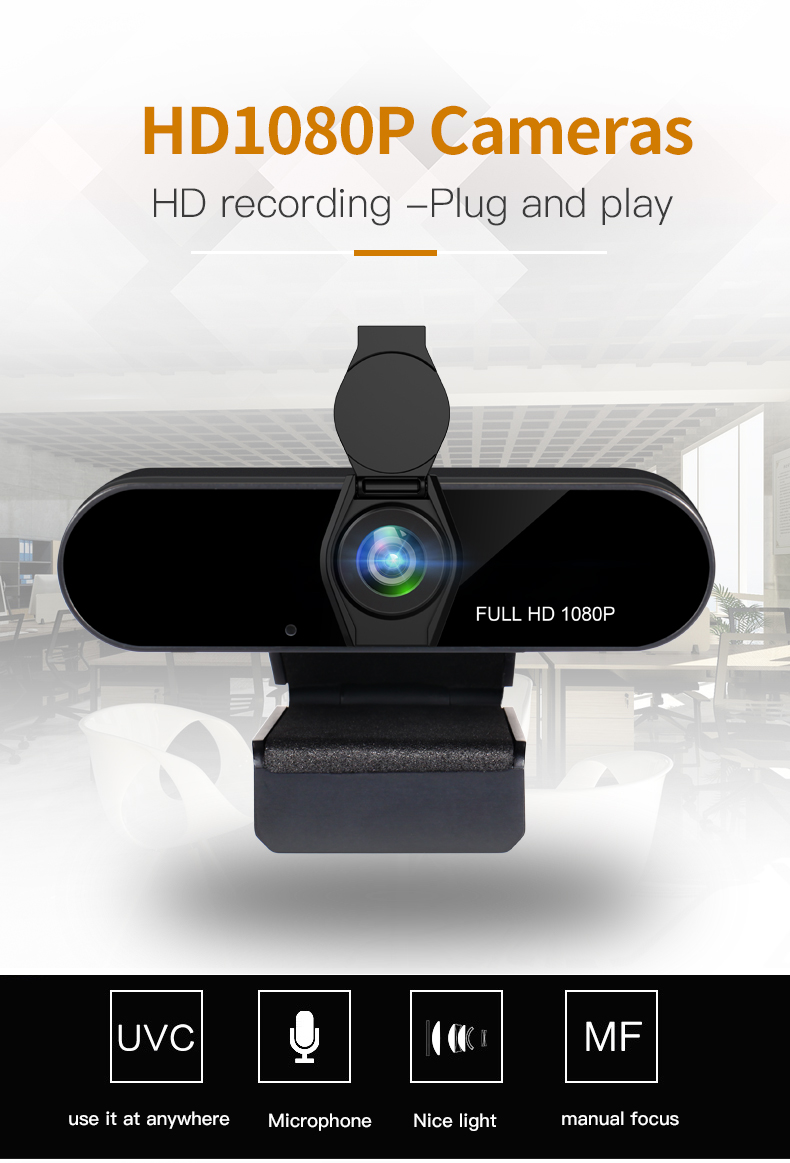 Computer 1080p 60fps 24MP Full HD Webcam Privacy Cover USB Interface