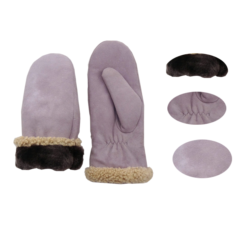 Hand Sewing Shearling Leather Mitten Gloves Double Face Eco - Friendly