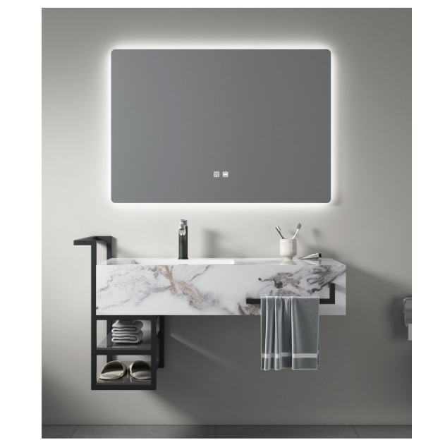 White Gold Bathroom Vanity with Countertop Wall Mounted SLABS/SINTERSTONE Organizer