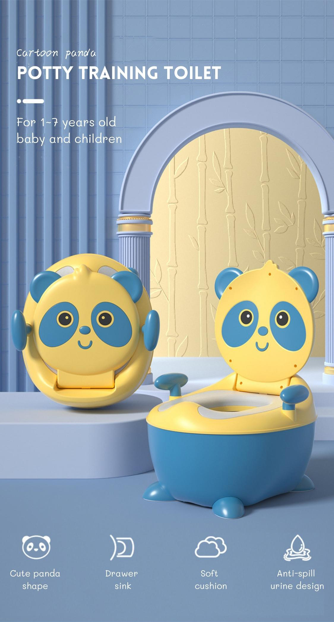 Cartoon Panda Shape Baby Potty Toilet with Custom Logo EN71 Certified Blue/Yellow/White/Black
