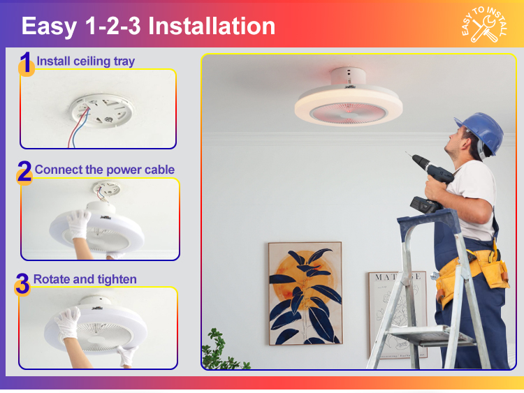 19 INCH/OEM LED Ceiling Fan with White Finish and RGB Atmosphere Light Hidden Blades