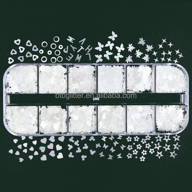 OEM Yes 10ml Bottle Winter Nail Art White Glitter Transparency Glitter DIY Nail Shine Glitter Dust Powder