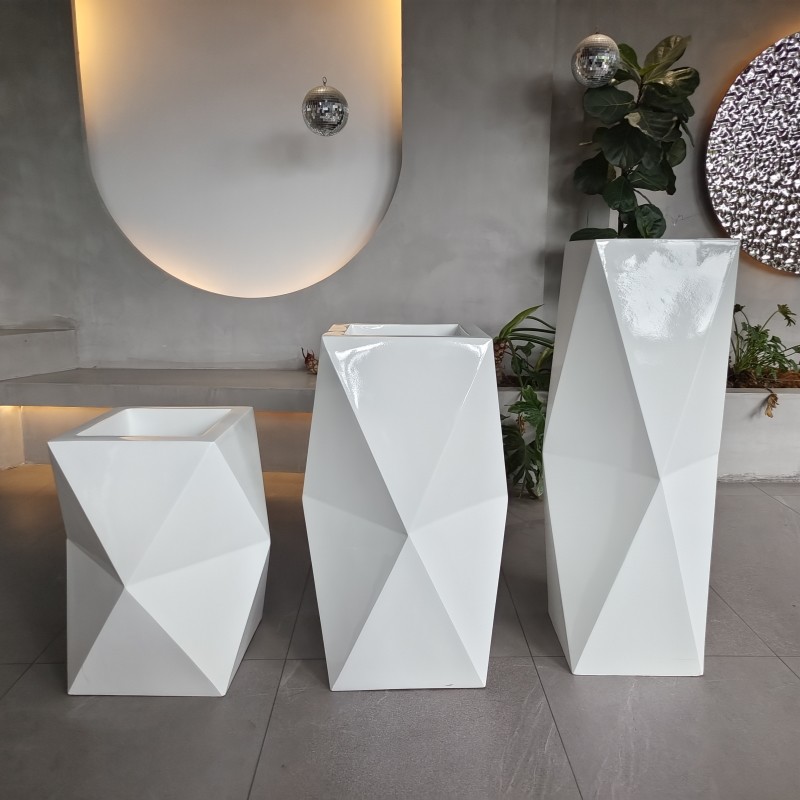Tall Rectangular Large Resin Fiberglass Flower Pots For Shopping Mall