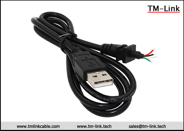 USB 2.0 Type-A to wire 4 core Black PVC Jacket customized cable assemblies