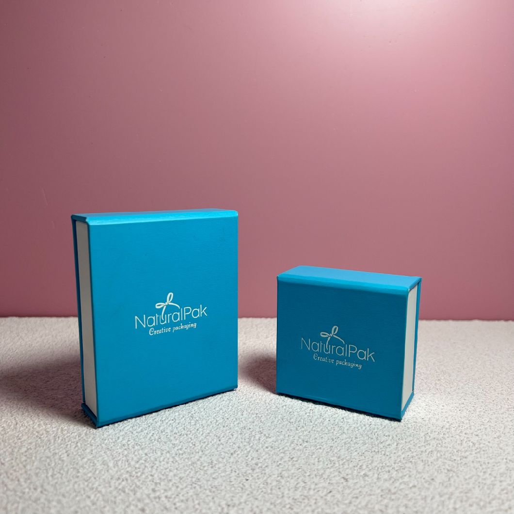 Custom Double Color Touch Paper Covered Cardboard Box for Jewelry Magnetic Style for Young Light Blue for Ring Earring Bangle Necklace Bracelet Gift Watch