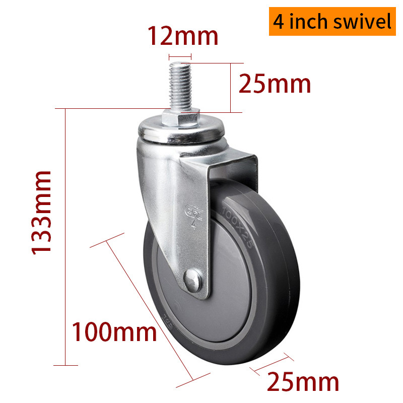 4 Inch Metal Caster Wheels Light Duty 100mm Swivel Castors 3714S-77