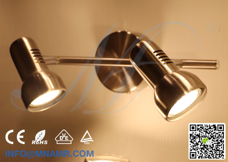 Hot Sale Double Heads LED Vanity Light Fixtures Nickel Matt Come With 2x5W GU10 LED Lamp Warm White Emitting Color
