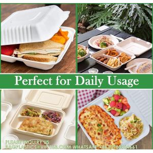 100% Compostable 3 Comp Take Out Food Containers Containers, Natural Disposable