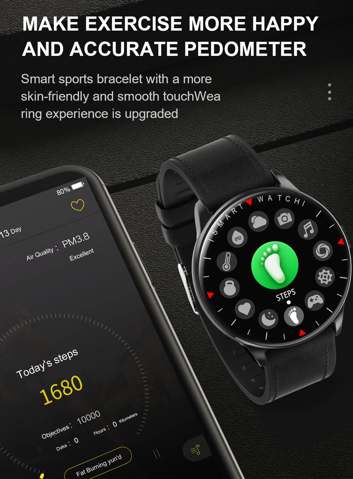 Leather Strap Smart Sport Watch Calorie Consumption Blood Pressure Monitor For Women Men