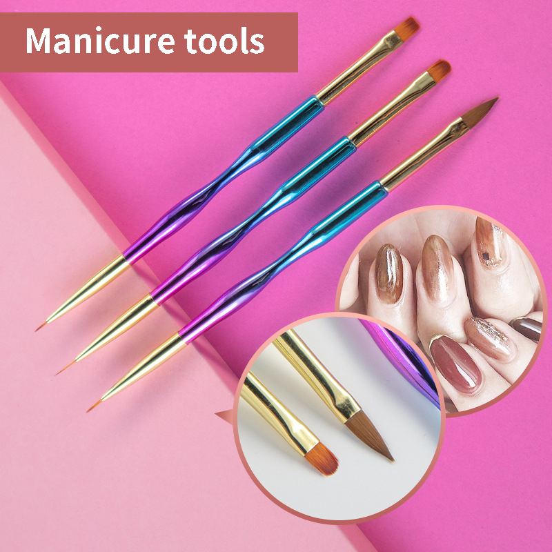 Gradient Handle Acrylic Nail Brush 3D Liner Drawing Nylon Soft Set Hair
