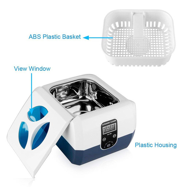 VGT-1200 Ultrasonic Jewelry Cleaner 1.3L Removable Cleaning Basket 40kHz 60W
