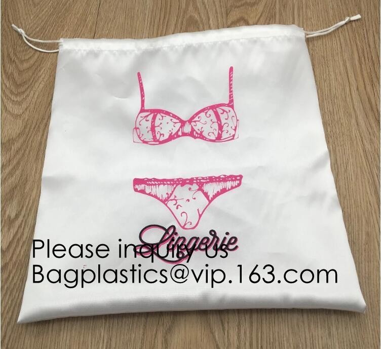 Gold Blue White Satin Packaging Bag For Towel,White Satin Bag With Gold Printing,Silk Packaging Bags For Clothing Indust