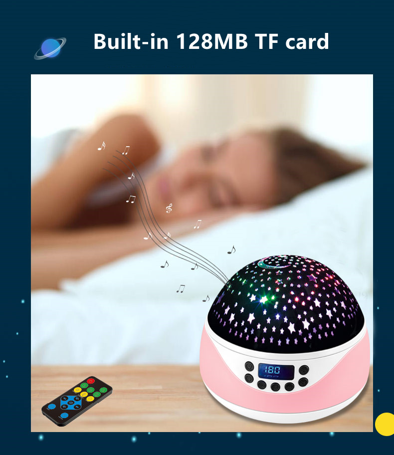 Built-in 12 Light Songs 360 Degree Rotating 8 Colorful Night Light Projector Remote Control and Timer Design Projection