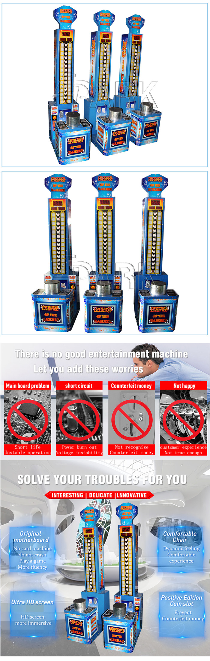 Attractive King Of Hammer Hitting Coin Operated Arcade Machines With LED Light