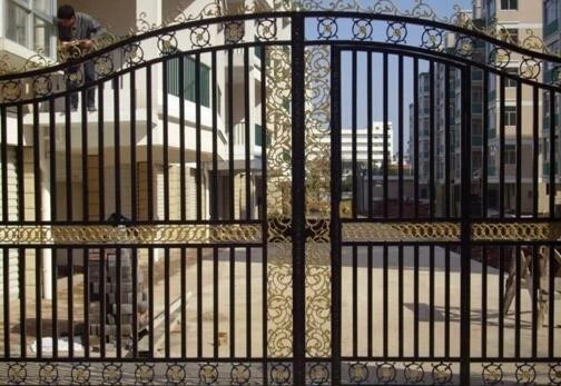 Waterproof Courtyard Iron Gates Powder Coated Frame Finishing Black Color