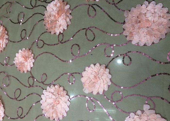 3D Embroidered Flower Sequin Lace Fabric With Cirrus Beaded For Ceremony Gown
