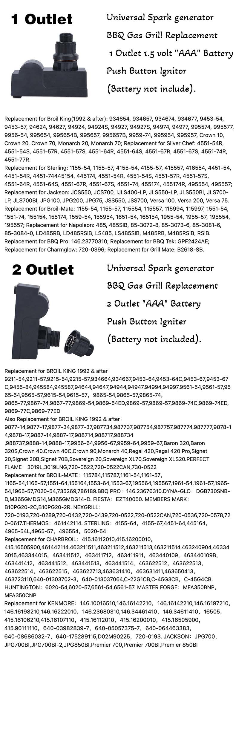 AA Push Button Battery Operated Igniter with 6 outlet Exits for Gas Grill, Heaters