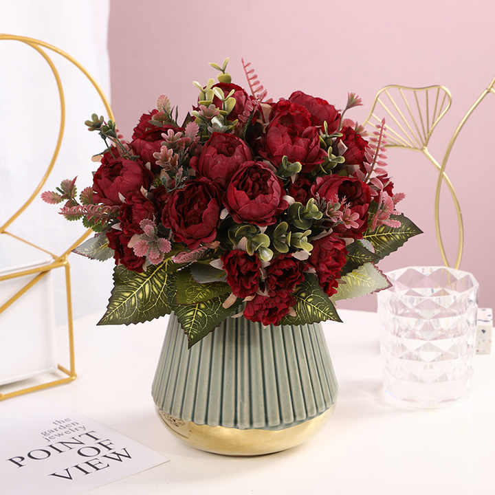 Wholesale High Quality Natural-like Peony  Clove Artificial Flower bunch Wedding Simulated Rose Flowers Plants for Decoration