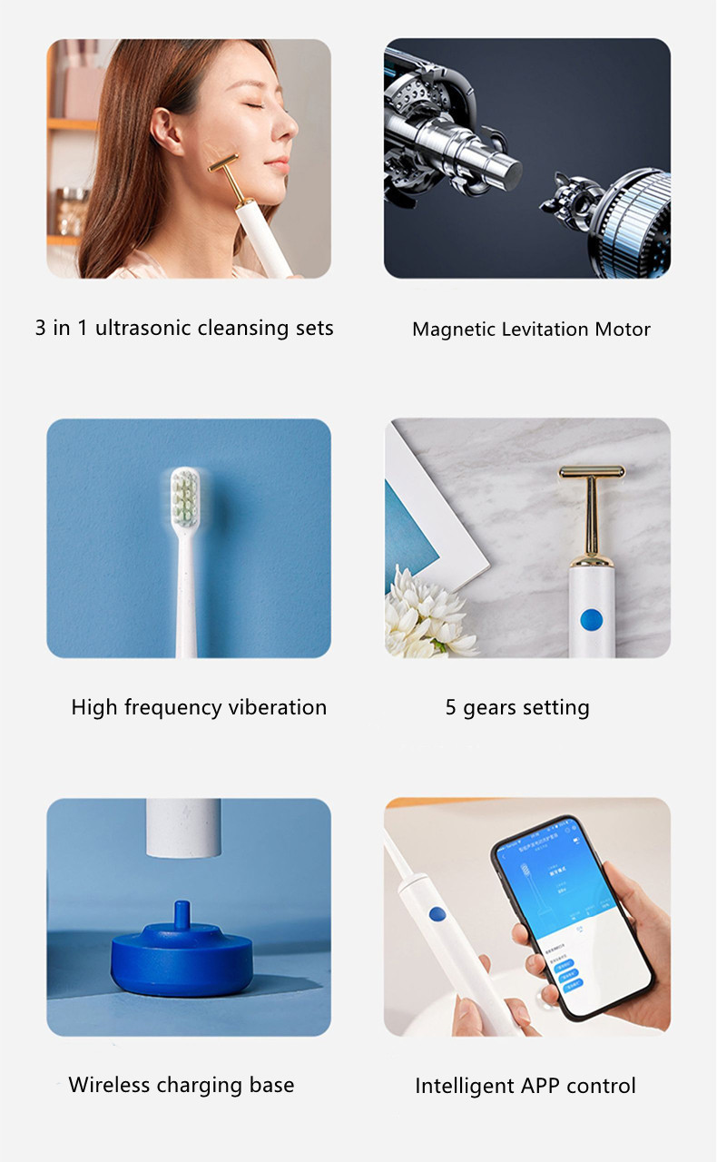 Portable Toothbrush 3 In 1 Sonic Electric Cleaning Tools