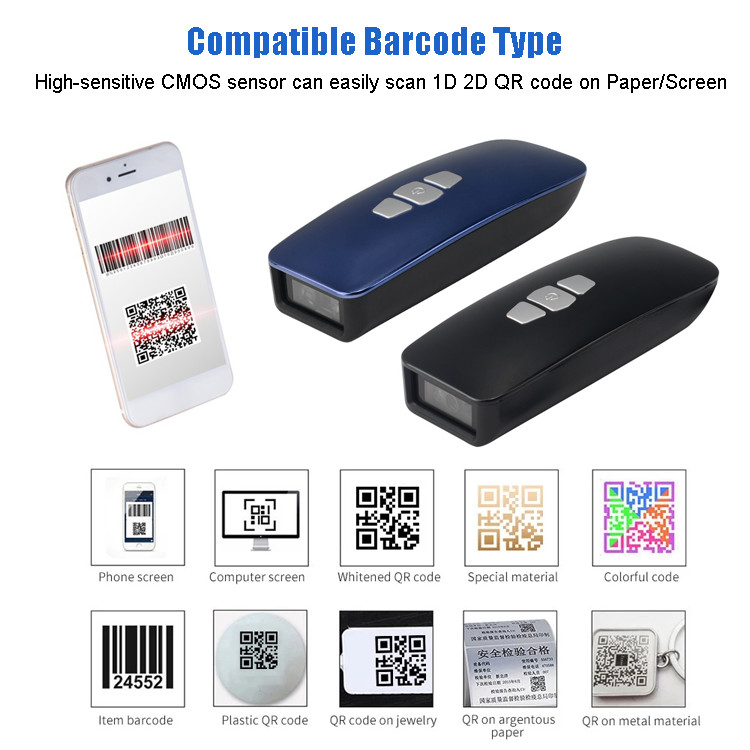 2D Pocket Portable Barcode Reader BT 2.4G Wireless Qr Code Reader Bluetooth
