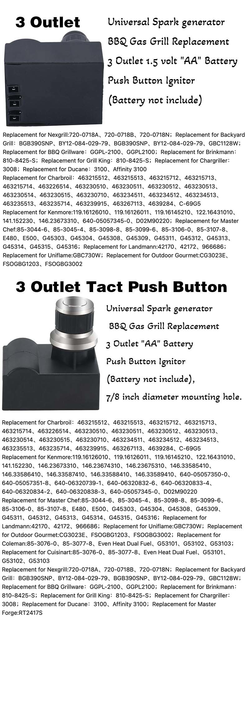 AA Push Button Battery Operated Igniter with 6 outlet Exits for Gas Grill, Heaters