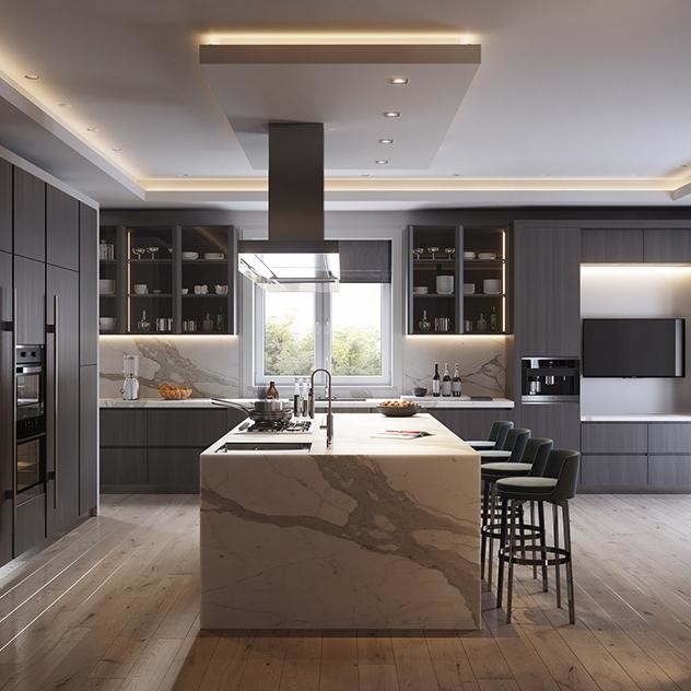 Modern Kitchen Cabinet With Island Sintered Stone Countertops Wood Grain Kitchen Cabinets Designs For Villa