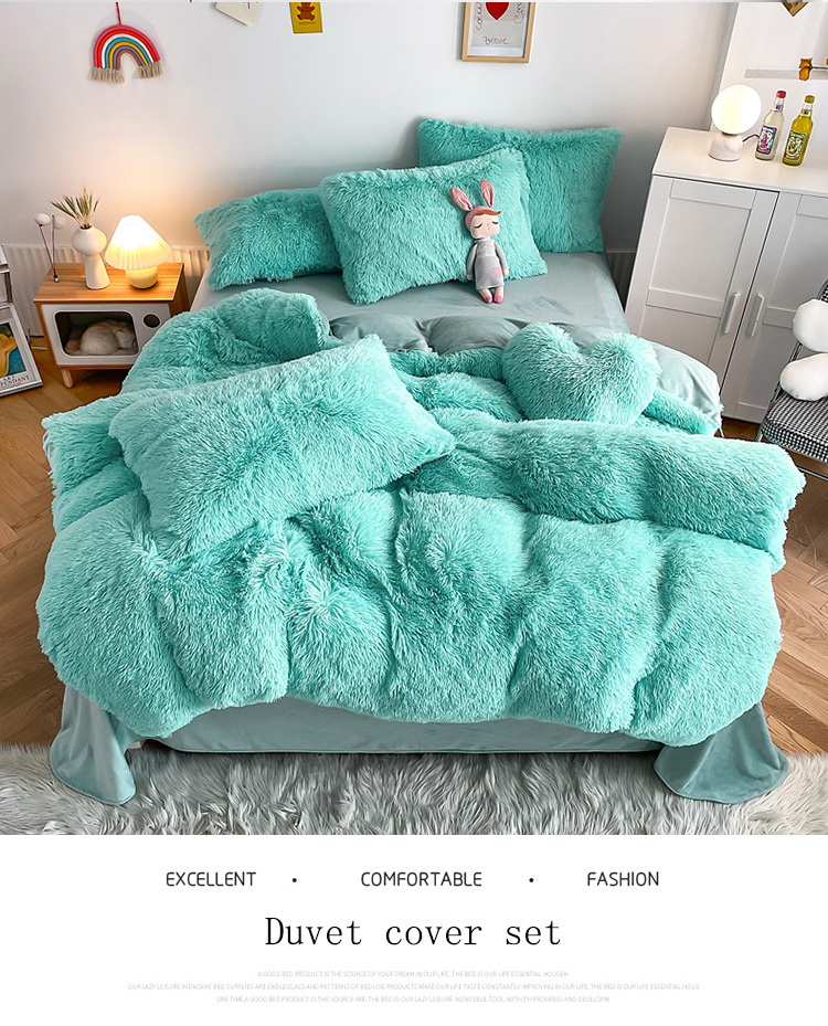 Hot Blue Luxury Shaggy Flanell Mink Velvet Bedding Set for All-Groups in Autumn Winter