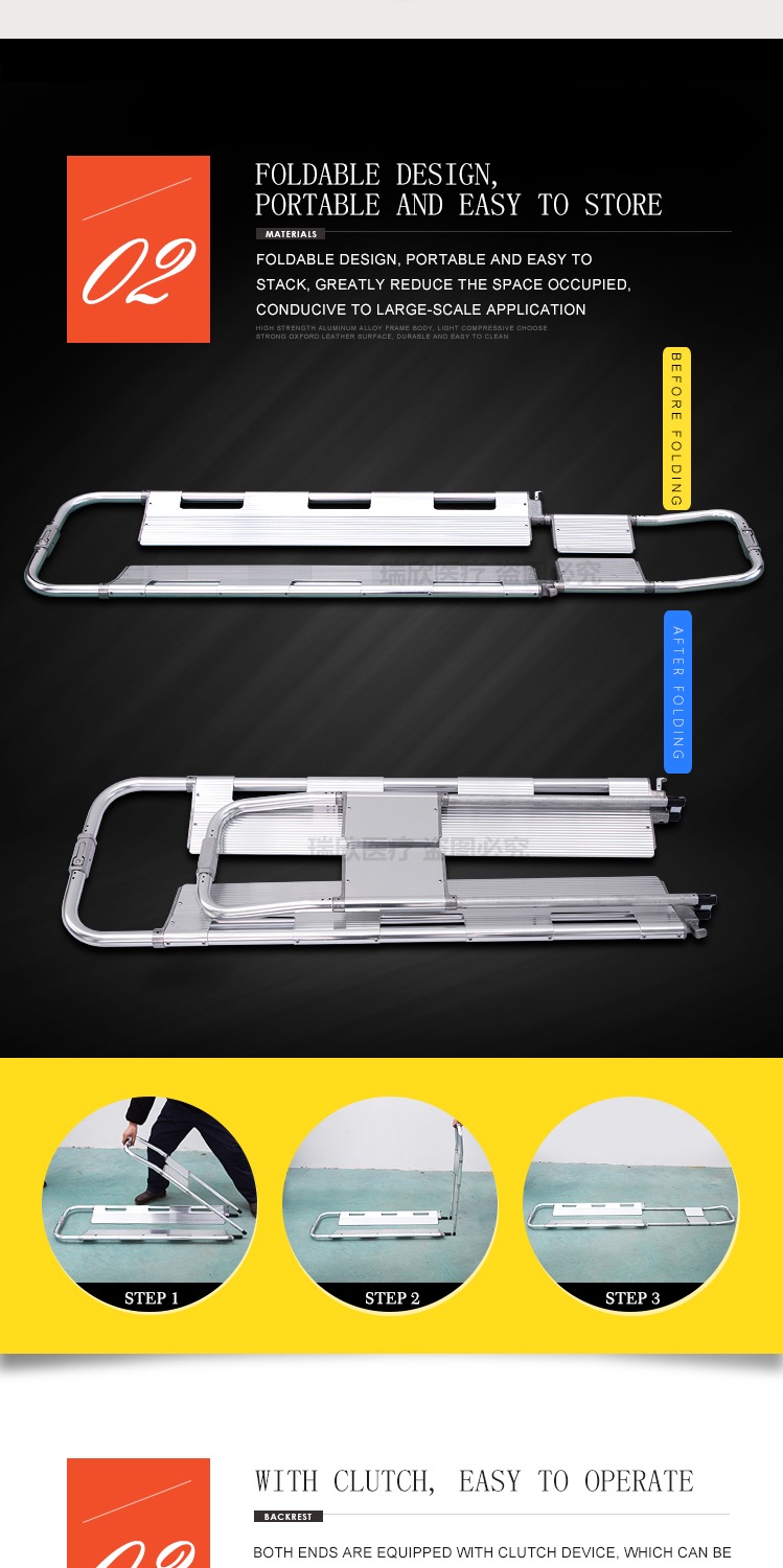 Manual HDPE Folding Scoop Stretcher Separable Type Ems Scoop Stretcher