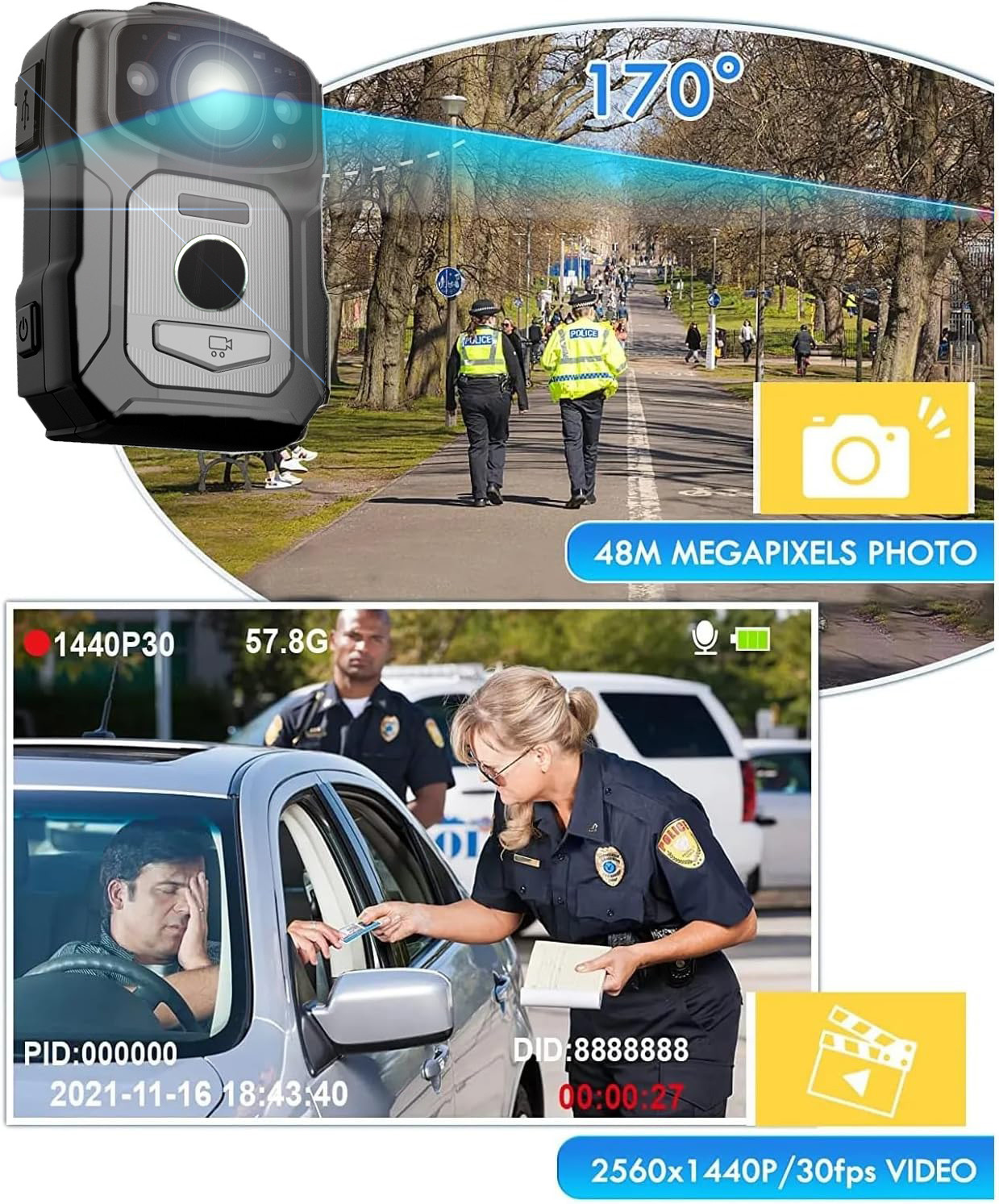 Professional 4K Video Recording Body Worn Camera With 140 Degree Wide Angle Lens And Microphone