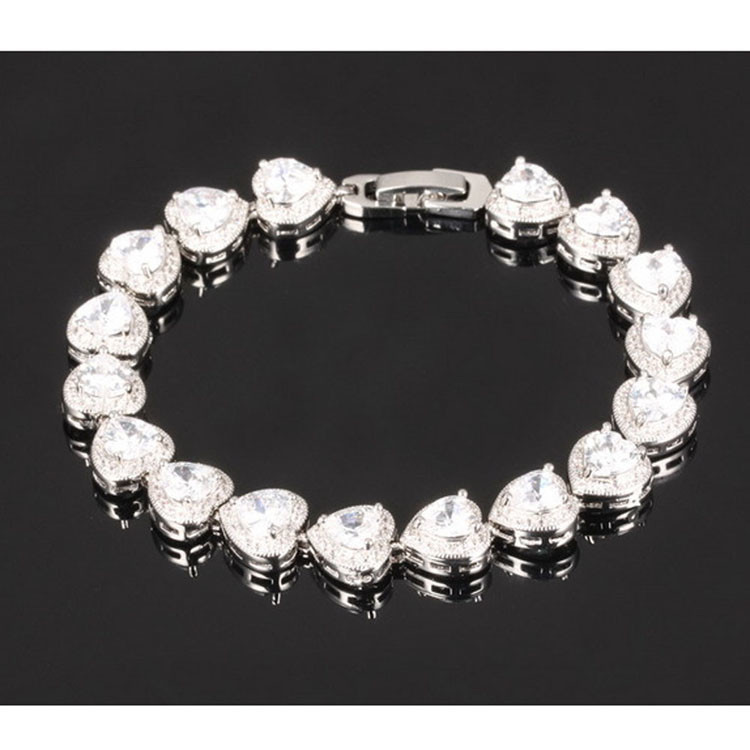 Fashion Platinum Plated Links Chain Heart Shape Clear Cubic Zirconia Tennis Bracelet (JDS949WHITE)