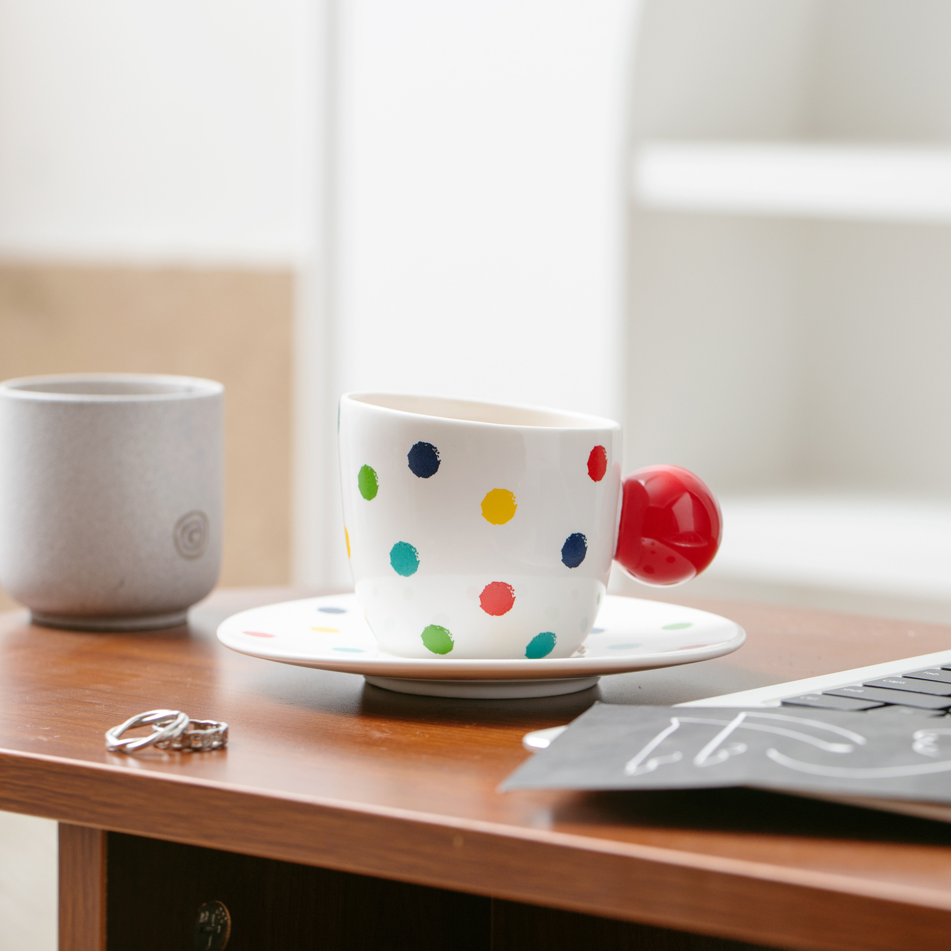 Creative Ceramic Cups And Plates Colorful Polka Dot Coffee Cups High Appearance Level Office Cups Couple's Home Drinking Cups Mugs