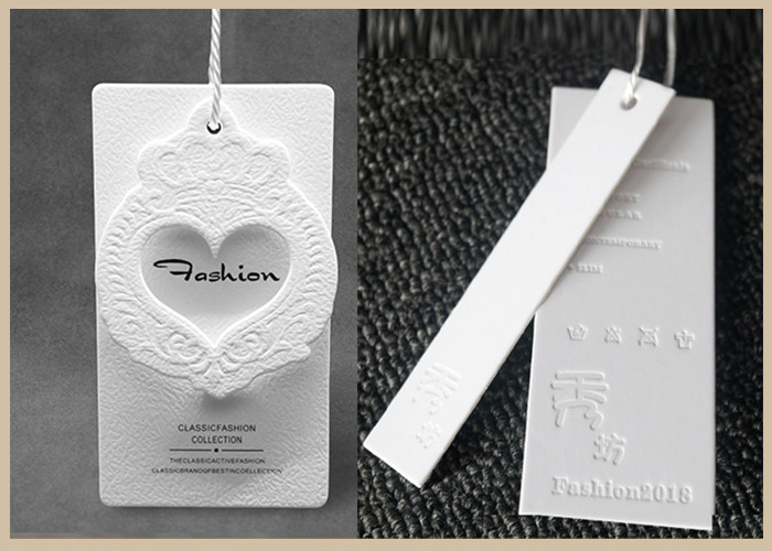 Custom printed 400gsm paper logo embossed garment clothing swing hang tag