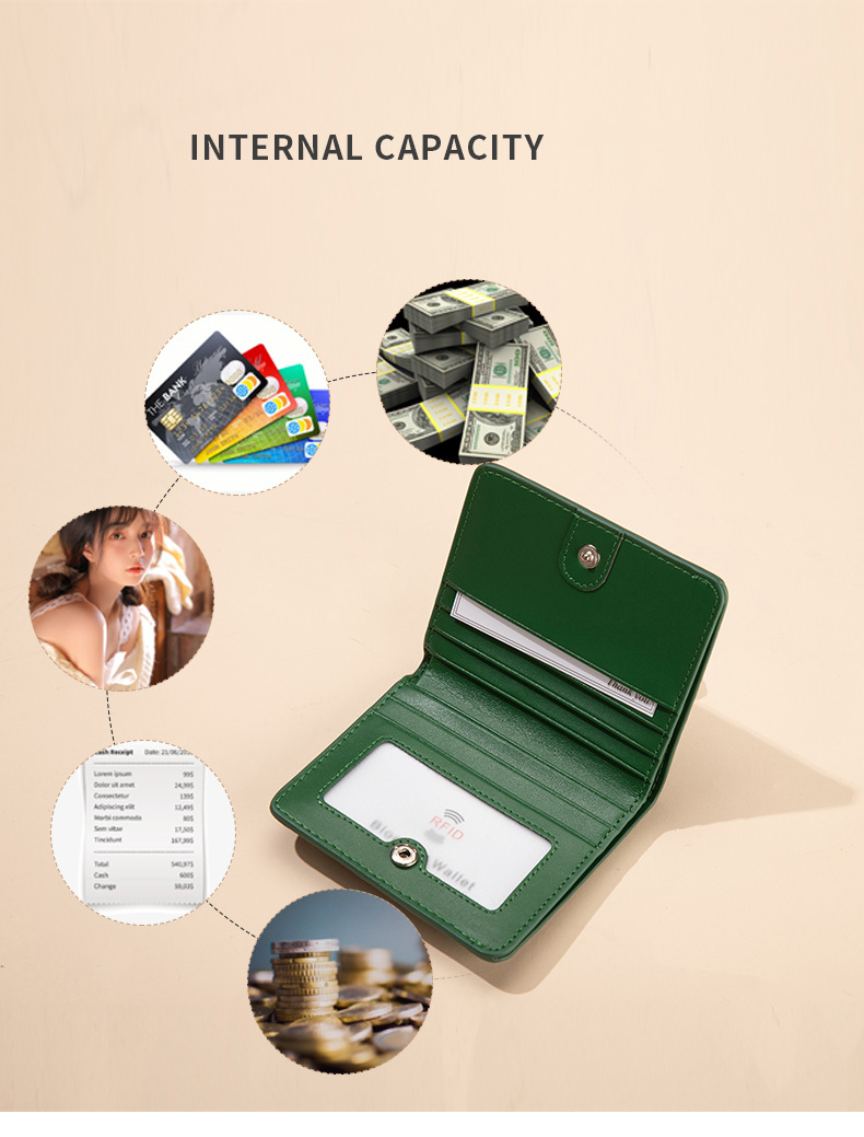 Low MOQ Mix Models Genuine Leather Wallet with RFID Blocking and Zipper Front Pocket