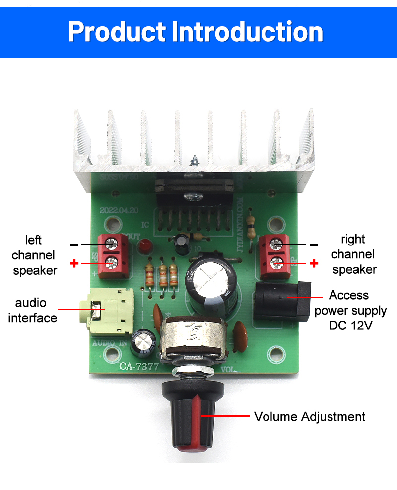 CA-7377 2.0 Channel Digital Audio Amplifier Module DC12V 2*35W TDA7377 AMP Chip Amplifier Board No Light LED Lighting