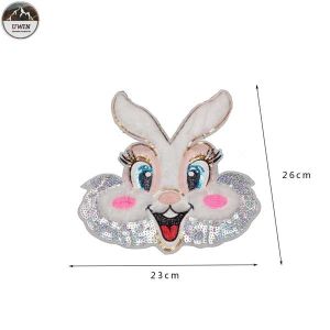 White Smile Rabbit Sequin Embroidery Patches Single Side Any Size Available