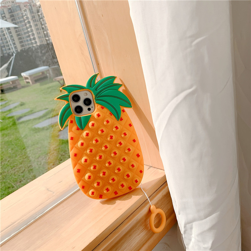 Pineapple Cute Silicone Phone Cases 3D Toy with Anti Lost Loop